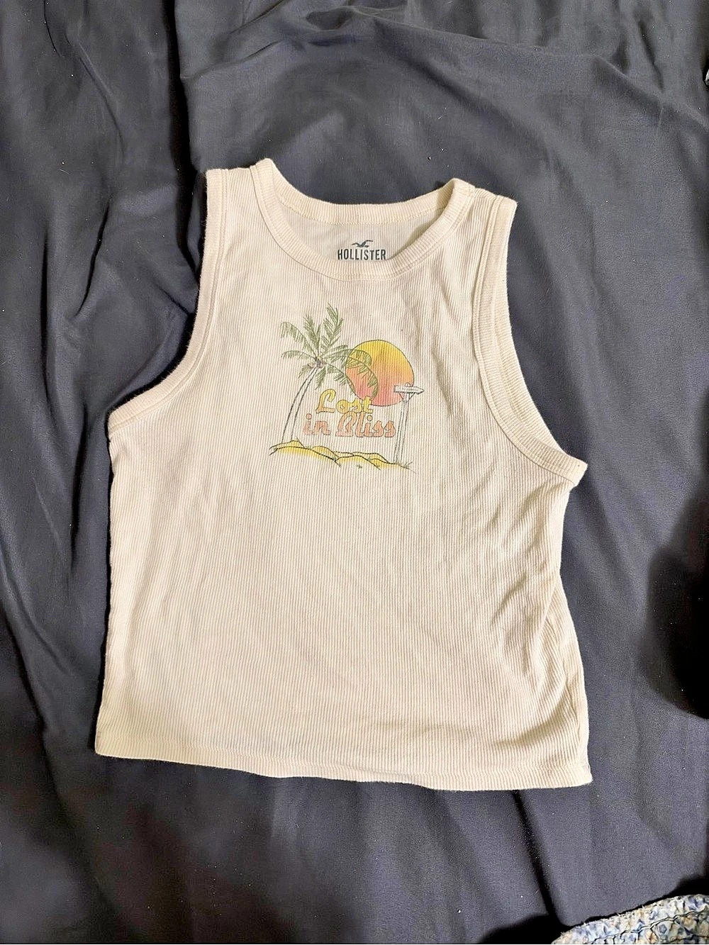 Hollister Lost in Bliss Graphic Ribbed Tank Top Cream color
